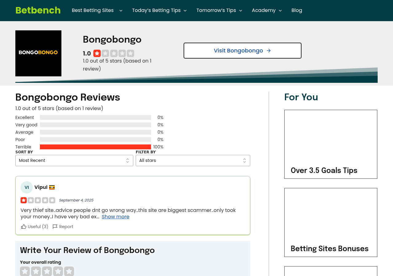 Supplied contextual capture of a third-party BongoBongo review page